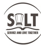 dark gray circle with an inverted salt shaker and the words service and love together