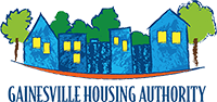 Image shows a row of houses with text underneath that reads "Gainesville Housing Authority"